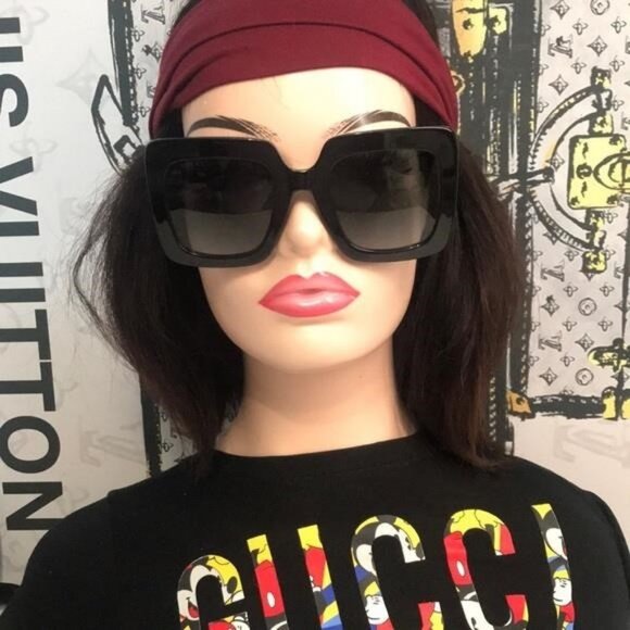 New Authentic Gucci GG0328S 001 Black Square Sunglasses Grey Gradient Lenses - Picture 5 of 11